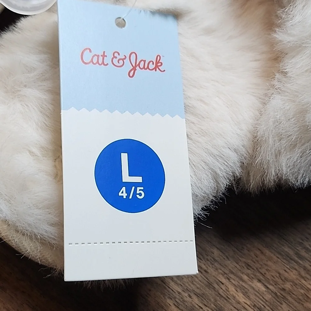 Cat & Jack Fluffy Slip On‎ Slippers, Girls Large 4/5, New